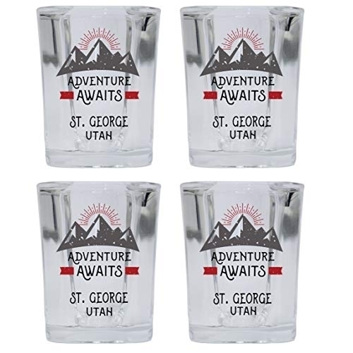 St. George Utah Souvenir 2 Ounce Square Base Liquor Shot Glass Adventure Awaits Design 4-Pack