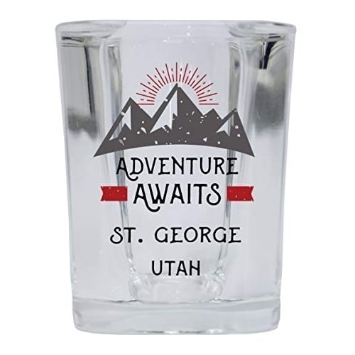 St. George Utah Souvenir 2 Ounce Square Base Liquor Shot Glass Adventure Awaits Design