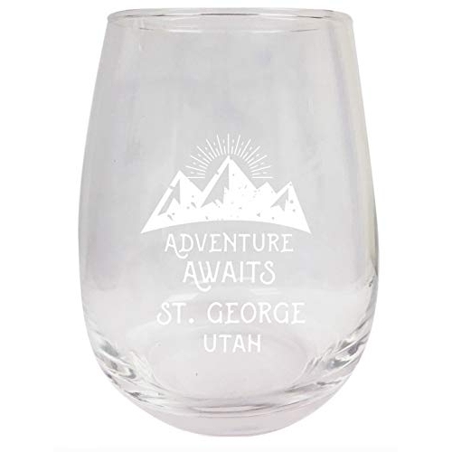 St. George Utah Souvenir 9 Ounce Laser Engraved Stemless Wine Glass Adventure Awaits Design 2-Pack