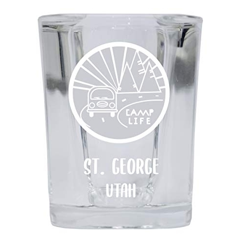 St. George Utah Souvenir Laser Engraved 2 Ounce Square Base Liquor Shot Glass 4-Pack Camp Life Design