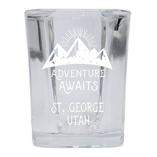 St. George Utah Souvenir Laser Engraved 2 Ounce Square Base Liquor Shot Glass Adventure Awaits Design