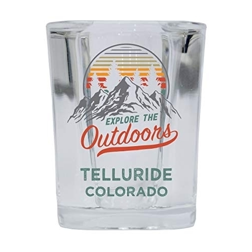 Telluride Colorado Explore The Outdoors Souvenir 2 Ounce Square Base Liquor Shot Glass