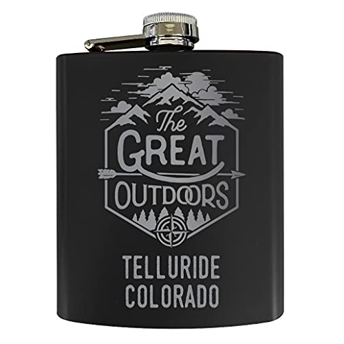Telluride Colorado Laser Engraved Explore The Outdoors Souvenir 7 Oz Stainless Steel 7 Oz Flask Black