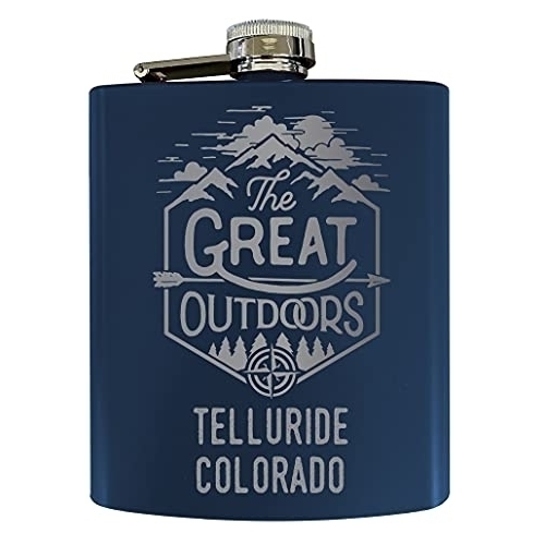 Telluride Colorado Laser Engraved Explore The Outdoors Souvenir 7 Oz Stainless Steel 7 Oz Flask Navy