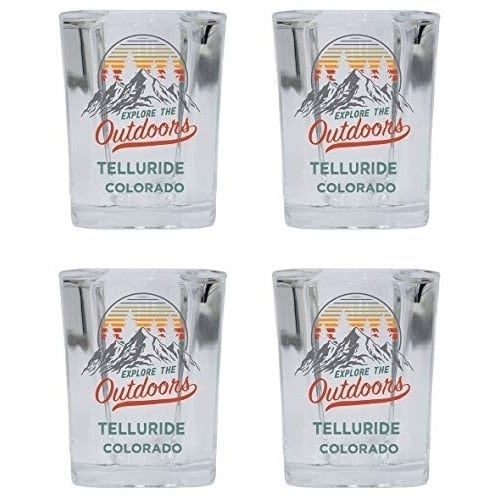 Telluride Colorado Explore The Outdoors Souvenir 2 Ounce Square Base Liquor Shot Glass 4-Pack