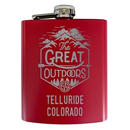 Telluride Colorado Laser Engraved Explore The Outdoors Souvenir 7 Oz Stainless Steel 7 Oz Flask Red