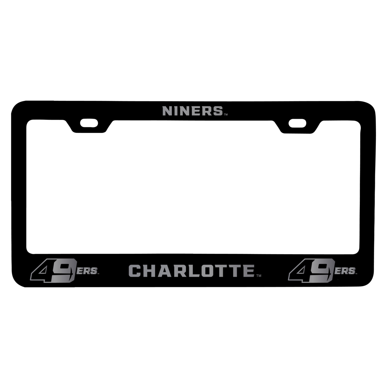 North Carolina Charlotte Forty-Niners Laser Engraved Metal License Plate Frame - Black
