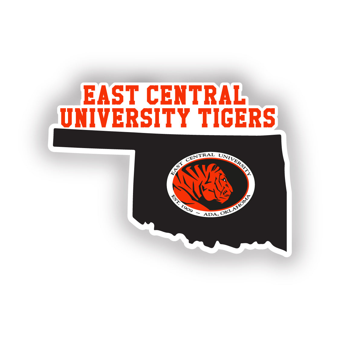 East Central University Tigers 4 Inch State Shape Vinyl Decal Sticker