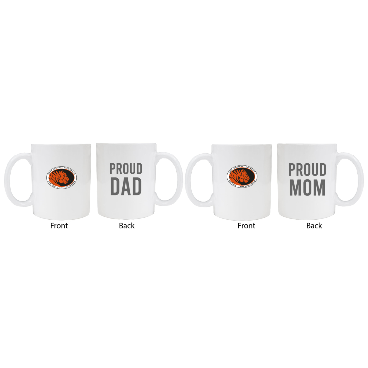 East Central University Tigers Proud Mom And Dad White Ceramic Coffee Mug 2 Pack (White).