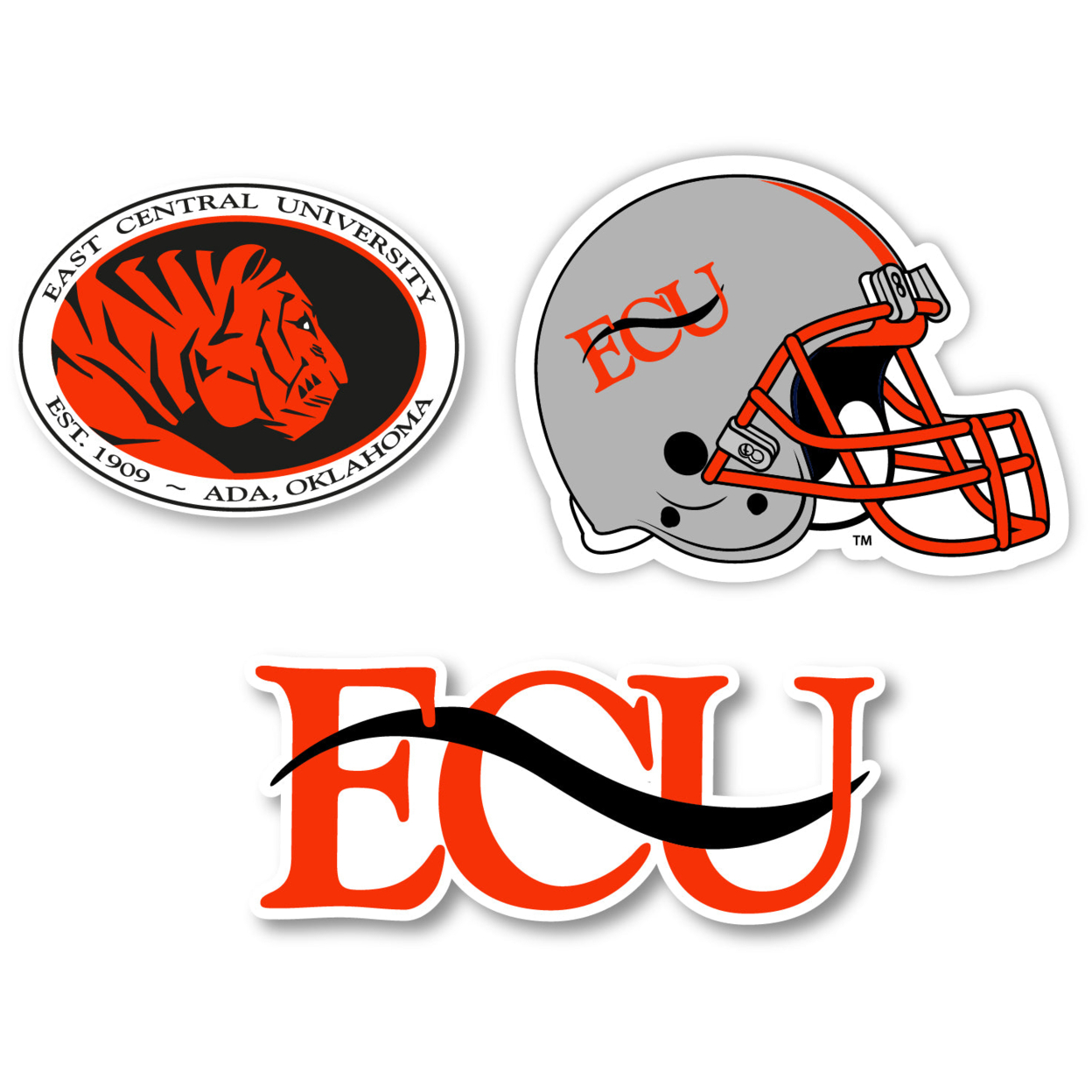 East Central University Tigers Vinyl Decal Sticker 3 Pack 4-Inch Each