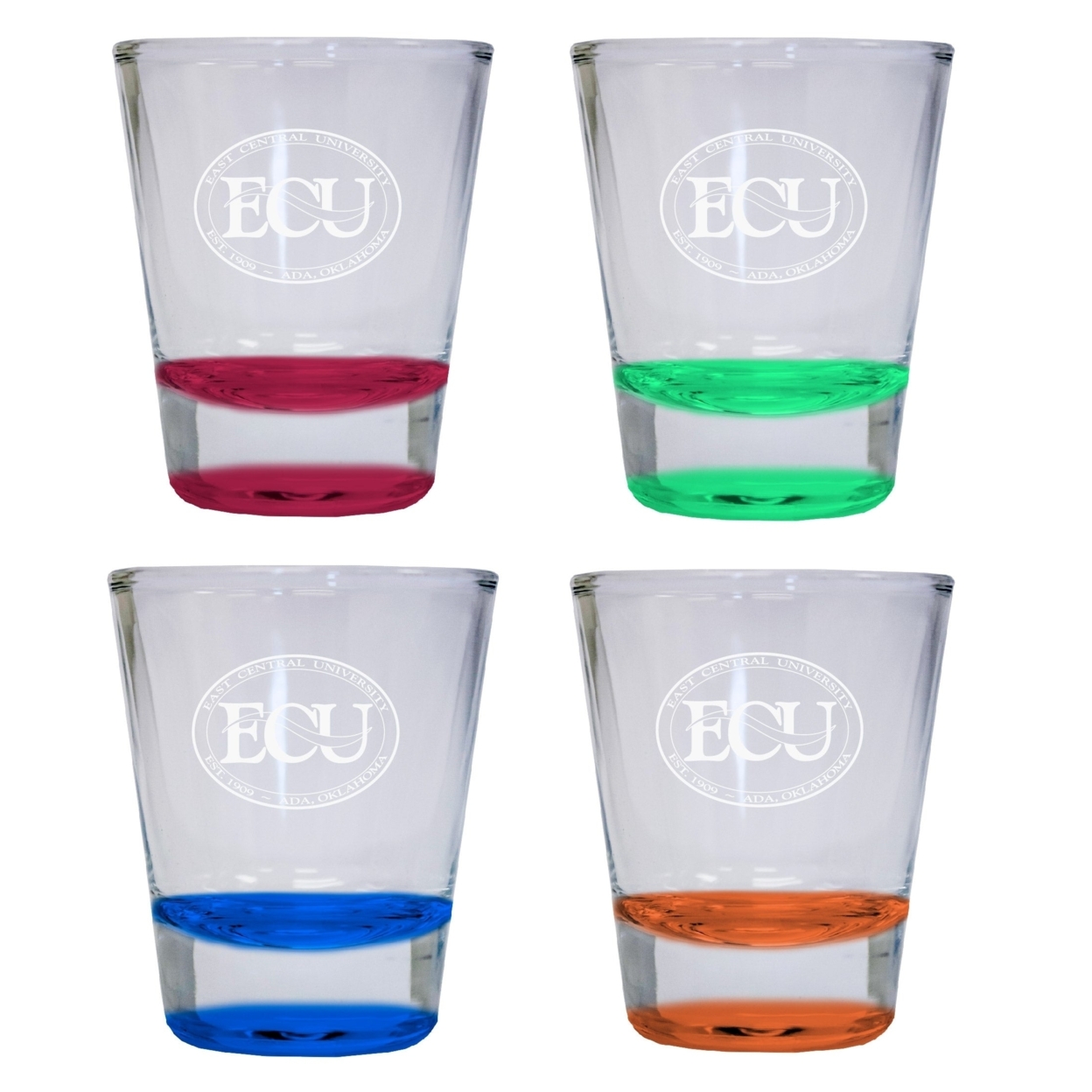 East Central University Tigers Round Shot Glass 4-Pack