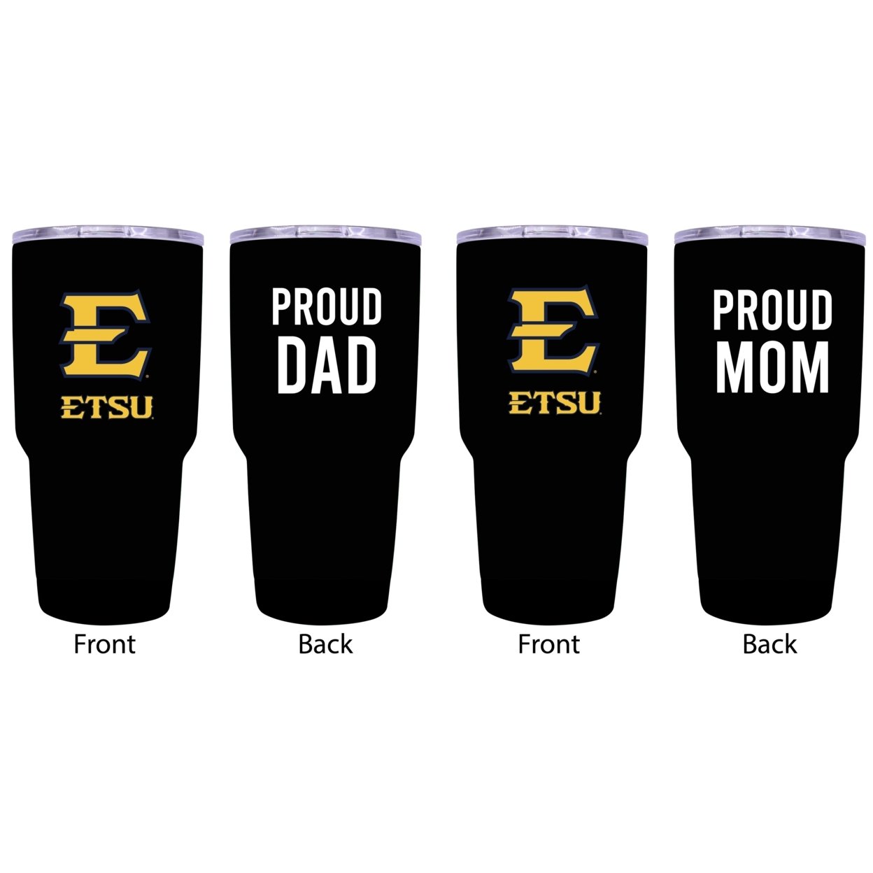 East Tennessee State University Proud Mom And Dad 24 Oz Insulated Stainless Steel Tumblers 2 Pack Black.