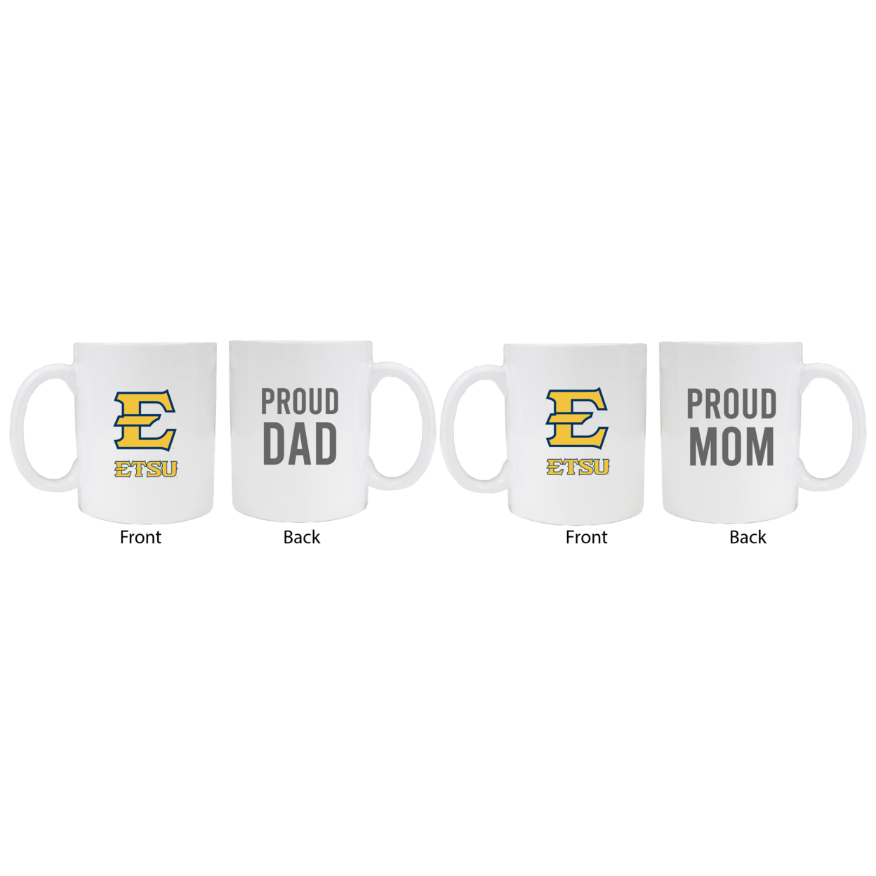East Tennessee State University Proud Mom And Dad White Ceramic Coffee Mug 2 Pack (White).