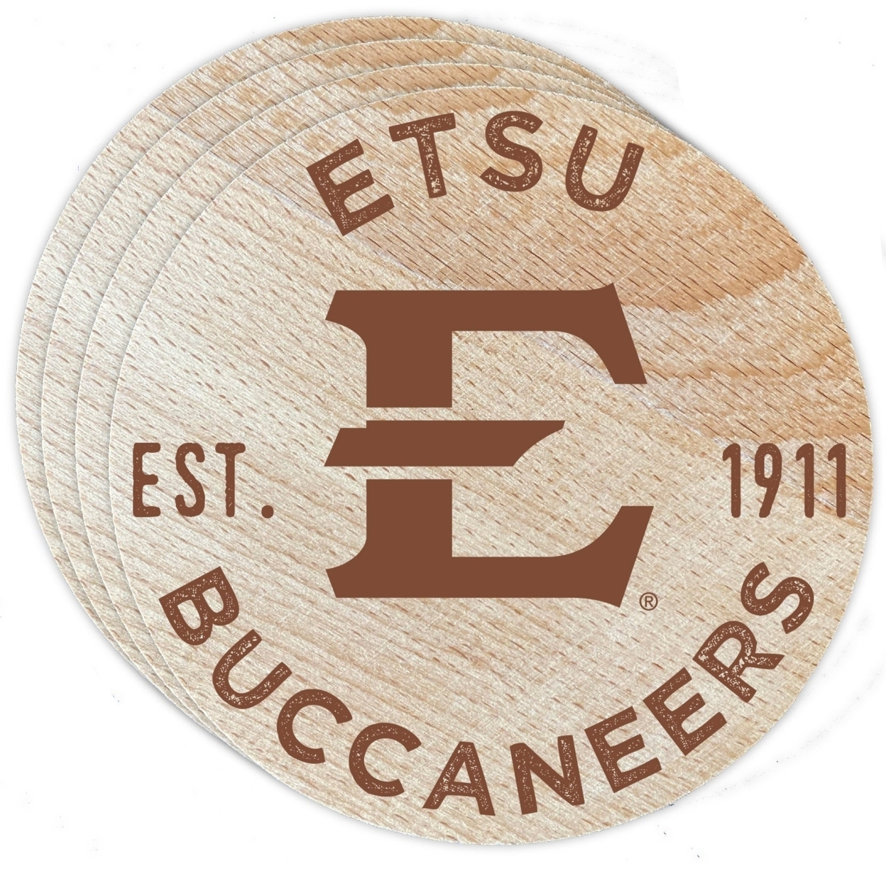 East Tennessee State University Wood Coaster Engraved 4 Pack