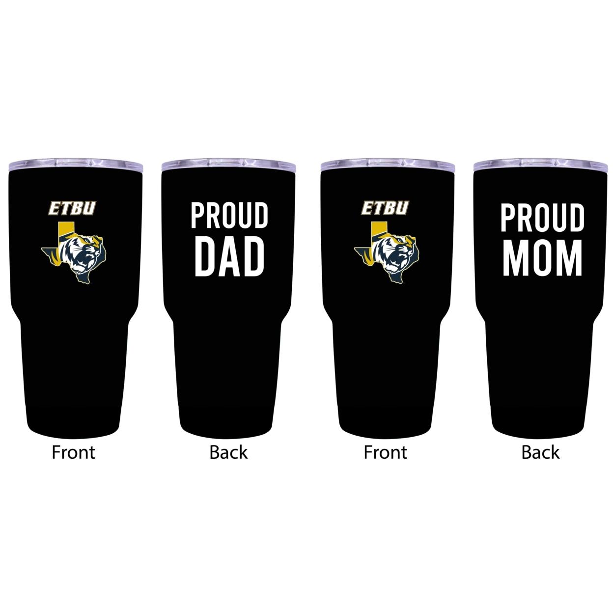 East Texas Baptist University Proud Mom And Dad 24 Oz Insulated Stainless Steel Tumblers 2 Pack Black.