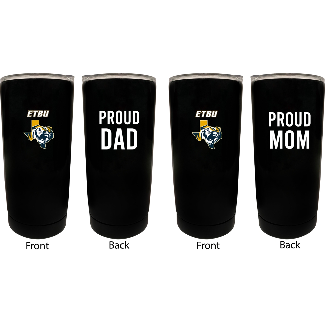 East Texas Baptist University Proud Mom And Dad 16 Oz Insulated Stainless Steel Tumblers 2 Pack Black.