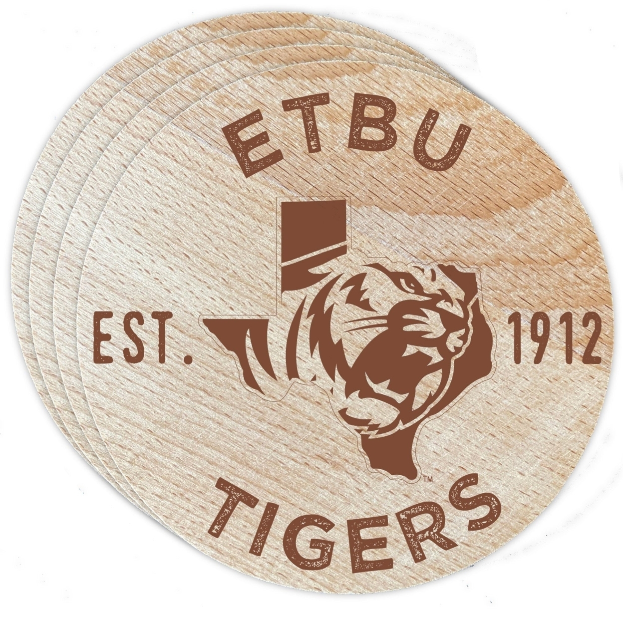 East Texas Baptist University Wood Coaster Engraved 4 Pack