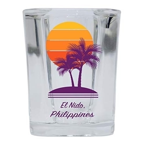 El Nido Philippines Souvenir 2 Ounce Square Shot Glass Palm Design