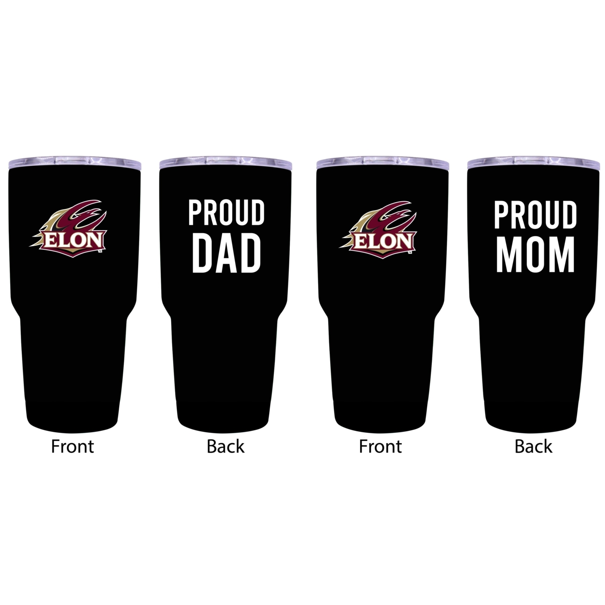 Elon University Proud Mom And Dad 24 Oz Insulated Stainless Steel Tumblers 2 Pack Black.