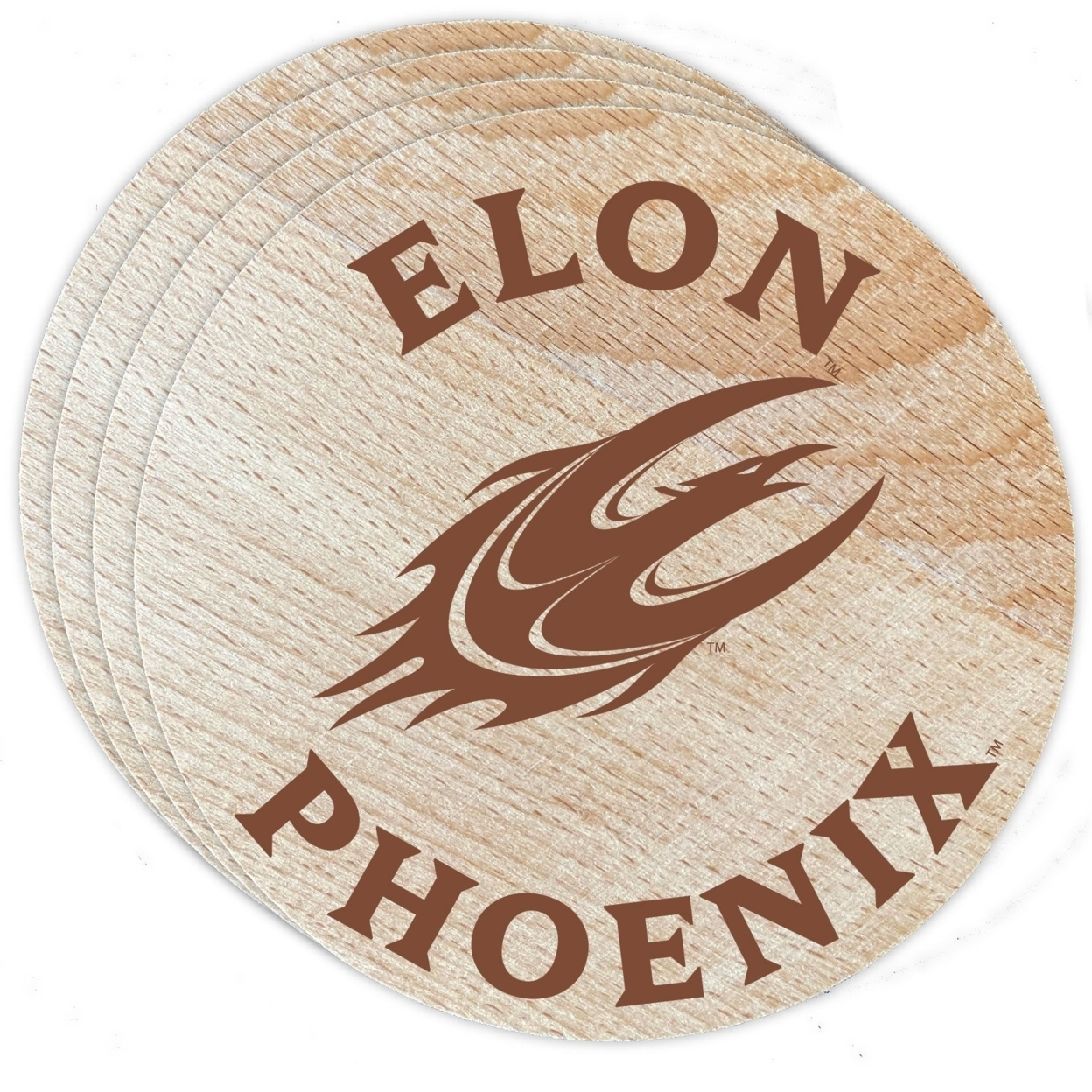 Elon University Wood Coaster Engraved 4 Pack