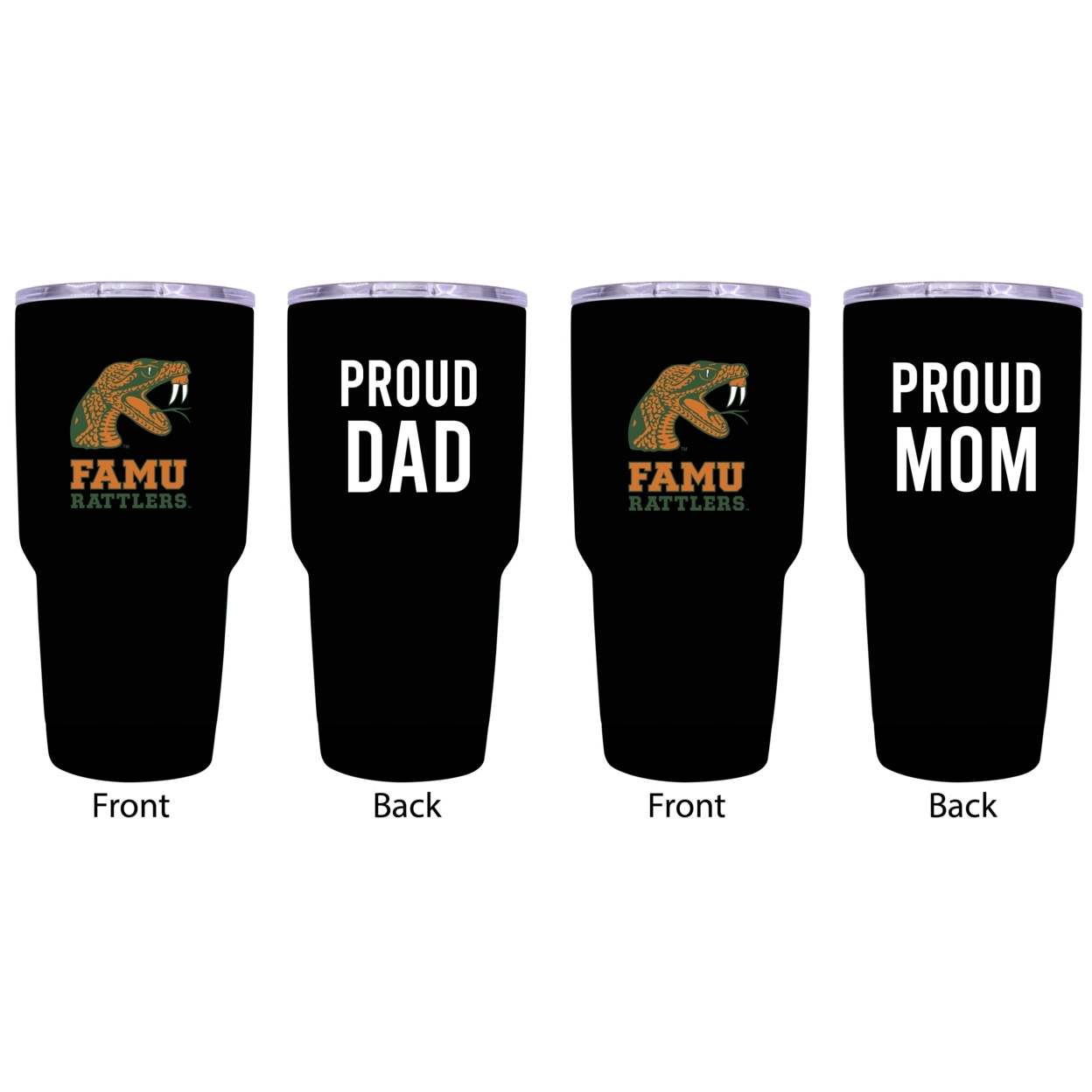 Florida A&M Rattlers Proud Mom And Dad 24 Oz Insulated Stainless Steel Tumblers 2 Pack Black.