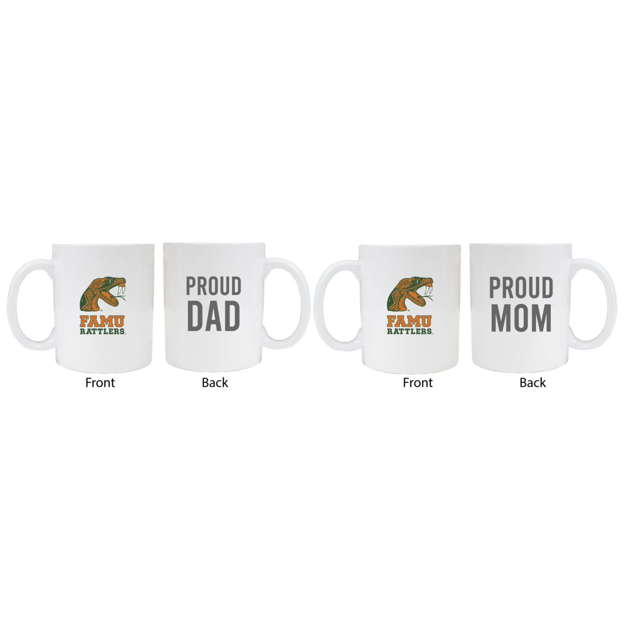 Florida A&M Rattlers Proud Mom And Dad White Ceramic Coffee Mug 2 Pack (White).