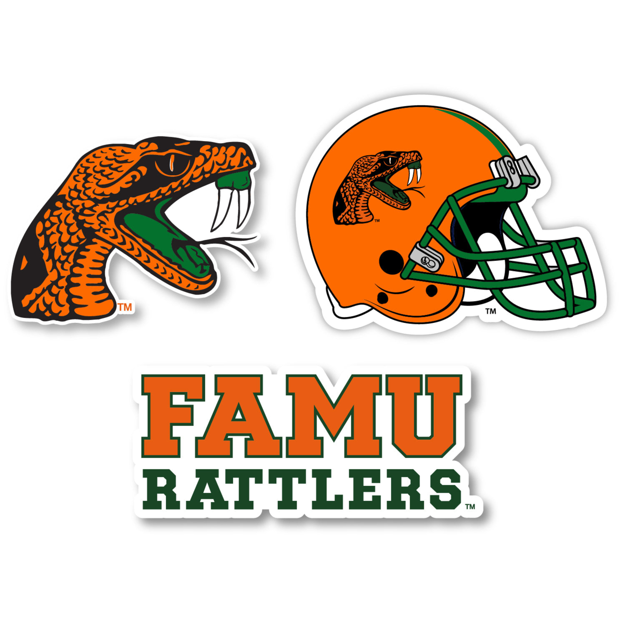 Florida A&M Rattlers Vinyl Decal Sticker 3 Pack 4-Inch Each