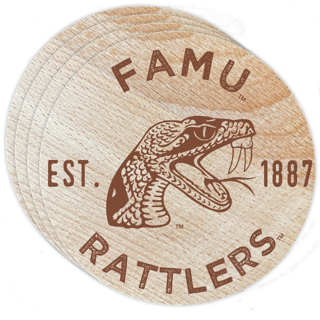 Florida A&M Rattlers Wood Coaster Engraved 4 Pack