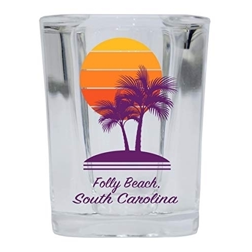 Folly Beach South Carolina Souvenir 2 Ounce Square Shot Glass Palm Design