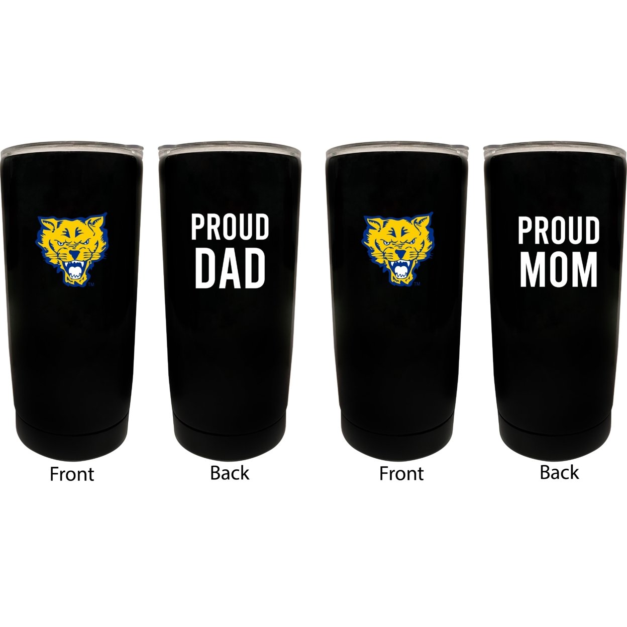 Fort Valley State University Proud Mom And Dad 16 Oz Insulated Stainless Steel Tumblers 2 Pack Black.
