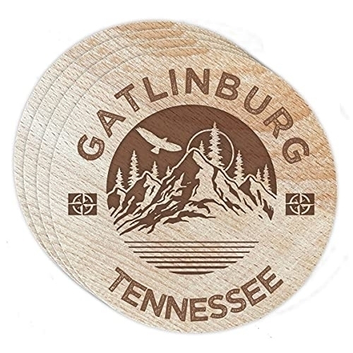 Gatlinburg Tennessee 4 Pack Engraved Wooden Coaster Camp Outdoors Design