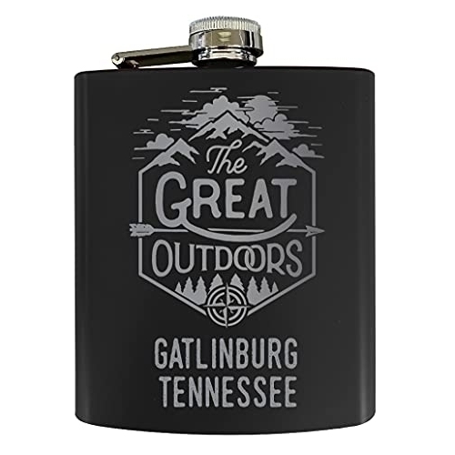 Gatlinburg Tennessee Laser Engraved Explore The Outdoors Souvenir 7 Oz Stainless Steel 7 Oz Flask Black