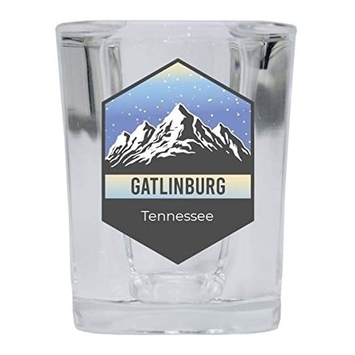 Gatlinburg Tennessee Ski Adventures 2 Ounce Square Base Liquor Shot Glass 4-Pack