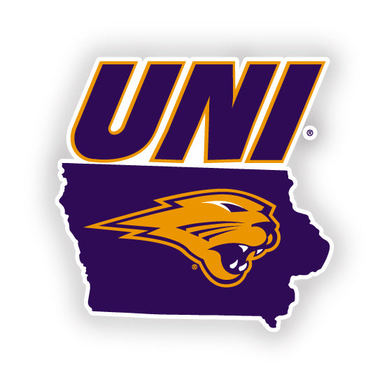 Northern Iowa Panthers 4 Inch State Shape Vinyl Decal Sticker