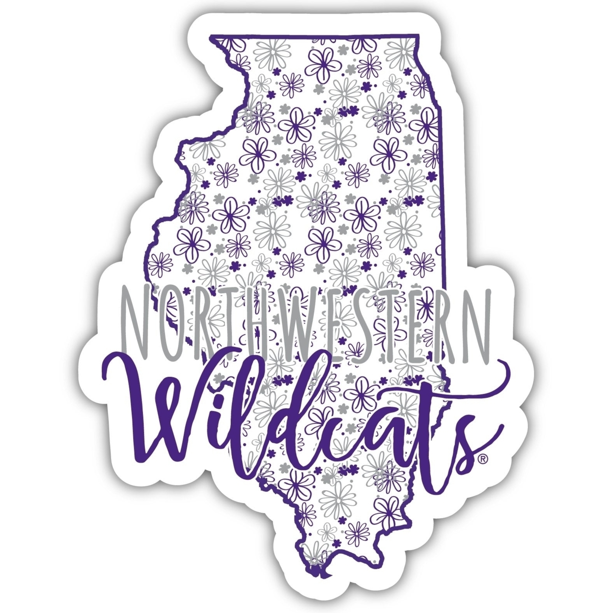 Northwestern University Wildcats Floral State Die Cut Decal 4-Inch