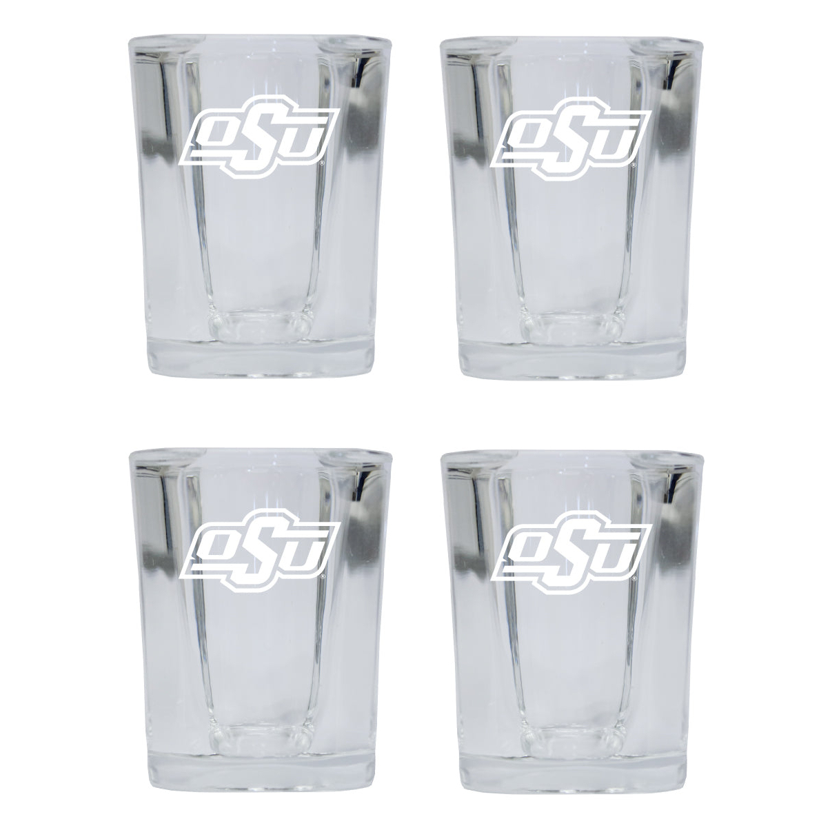 Oklahoma State Cowboys 2 Ounce Square Shot Glass Laser Etched Logo Design 4-Pack