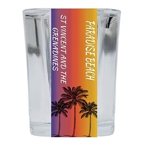 Paradise Beach St Vincent And The Grenadines 2 Ounce Square Shot Glass Palm Tree Design