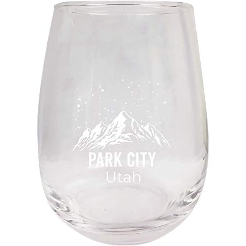 Park City Utah Ski Adventures Etched Stemless Wine Glass 9 Oz 2-Pack