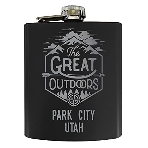 Park City Utah Laser Engraved Explore The Outdoors Souvenir 7 Oz Stainless Steel 7 Oz Flask Black