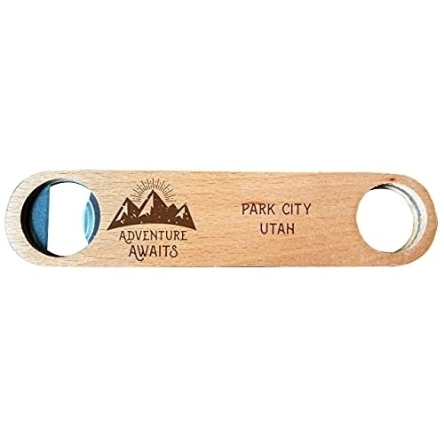 Park City Utah Laser Engraved Wooden Bottle Opener Adventure Awaits Design