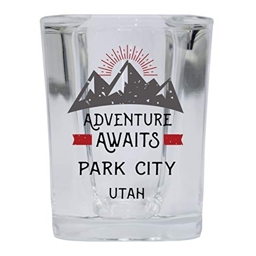 Park City Utah Souvenir 2 Ounce Square Base Liquor Shot Glass Adventure Awaits Design