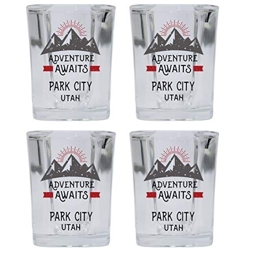 Park City Utah Souvenir 2 Ounce Square Base Liquor Shot Glass Adventure Awaits Design 4-Pack