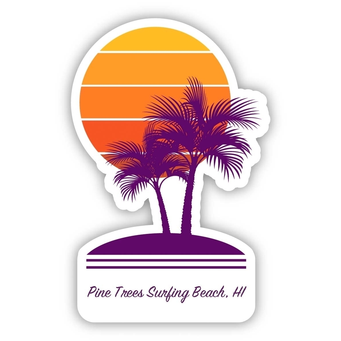 Pine Trees Surfing Beach Hawaii Souvenir 4 Inch Vinyl Decal Sticker Palm Design