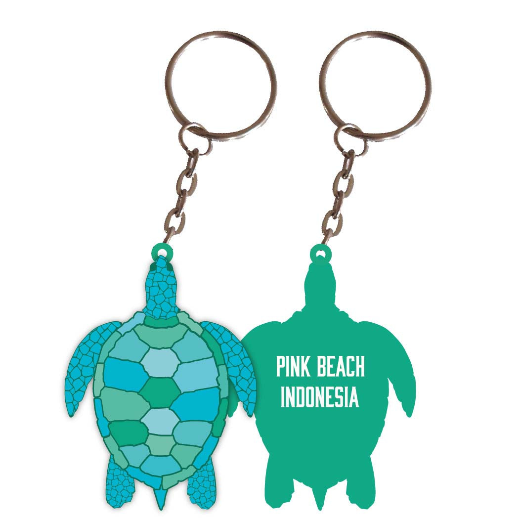 Pink Beach Indonesia Turtle Metal Keychain