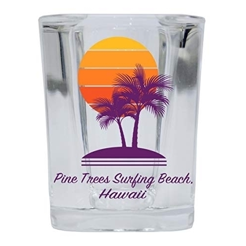 Pine Trees Surfing Beach Hawaii Souvenir 2 Ounce Square Shot Glass Palm Design