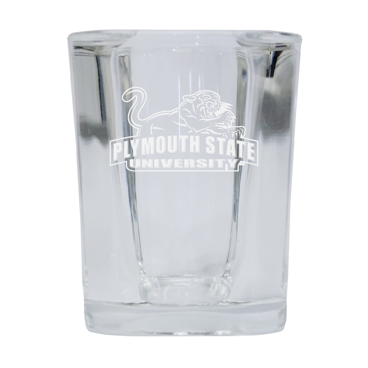 Plymouth State University 2 Ounce Square Shot Glass Laser Etched Logo Design