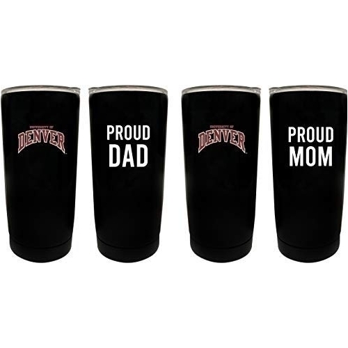 University Of Denver Pioneers Proud Mom And Dad 16 Oz Insulated Stainless Steel Tumblers 2 Pack Black.
