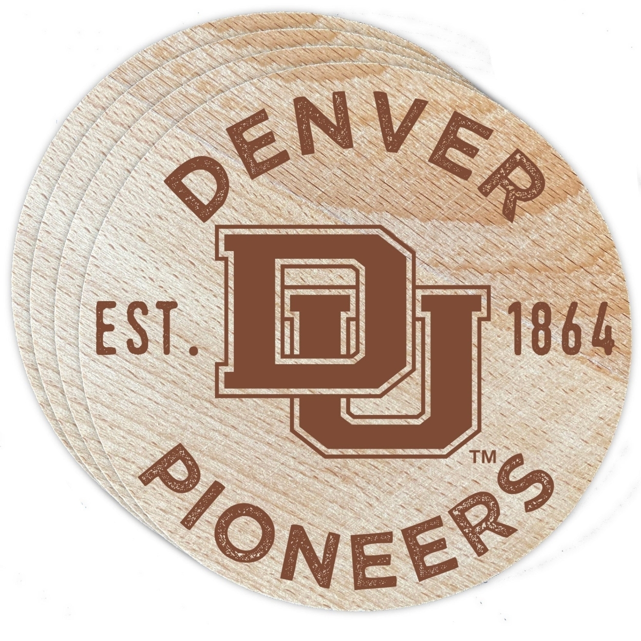 University Of Denver Pioneers Wood Coaster Engraved 4 Pack