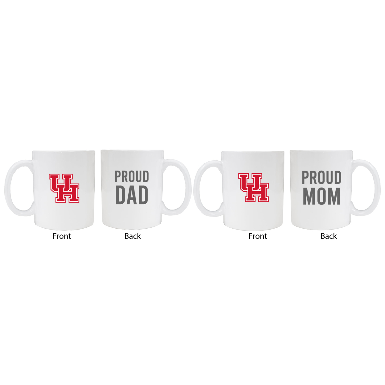 University Of Houston Proud Mom And Dad White Ceramic Coffee Mug 2 Pack (White).