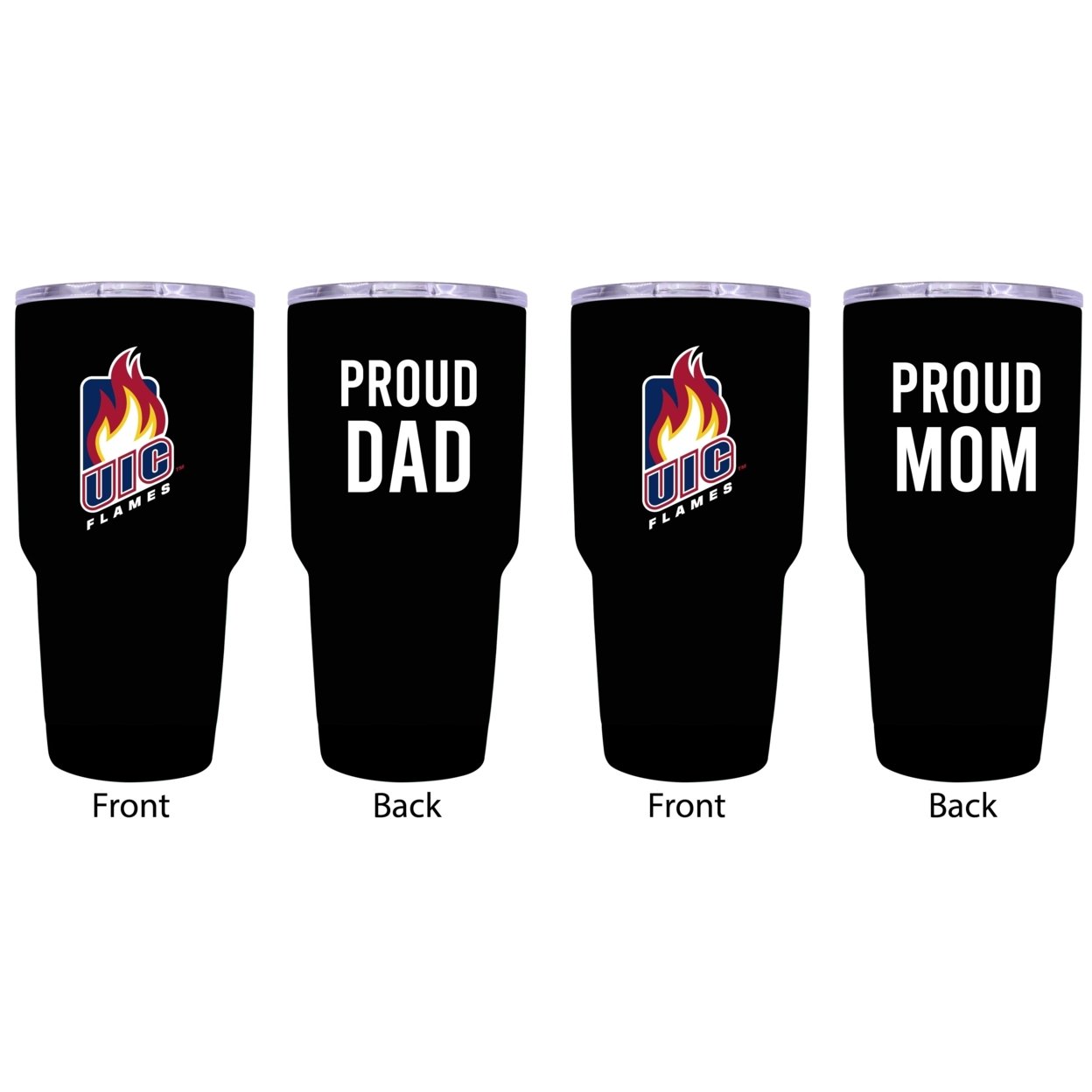 University Of Illinois At Chicago Proud Mom And Dad 24 Oz Insulated Stainless Steel Tumblers 2 Pack Black.